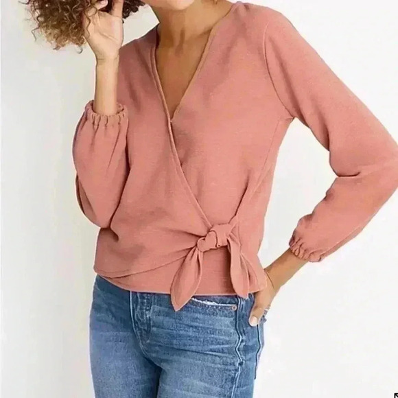 Women's Madewell Texture & Thread Crepe Ling Sleeve Wrap Blouse Size XS Stretchy - Picture 2 of 9